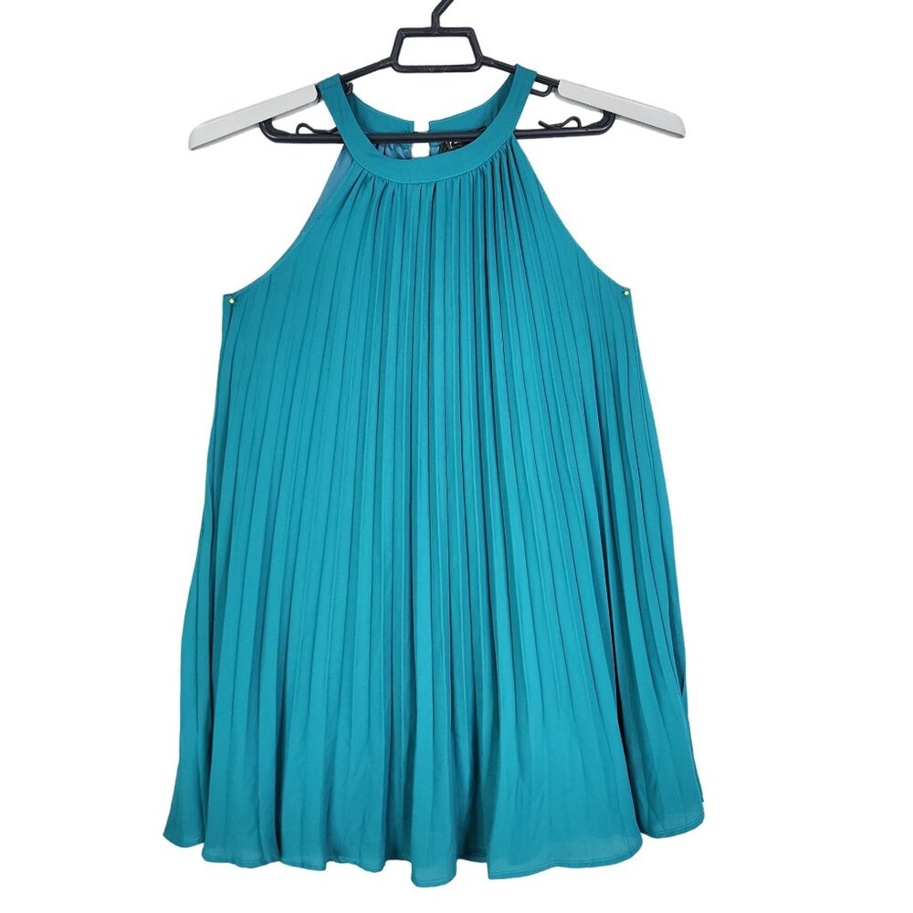 Women's Teal Sleeveless Pleated Dress Round Neck Size Medium